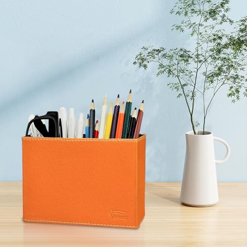 Image of Pen Pencil Holder Cup Container PU Leather Desk Organizer Stand Decor Brush Scissor Decoration Office Home School