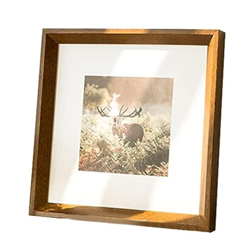 フォトフレーム スクウェア 木製額縁 正方形 ウッドフォトフレーム 【20.3 * 20.3cm】ガラス前面板 写真立て 壁掛け 卓上 両用 プレゼント