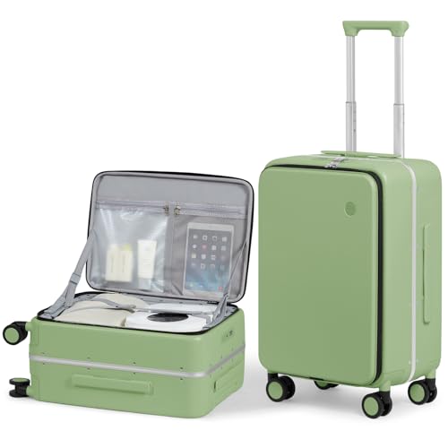 Image of mixi 20 Inch Carry On Luggage 22x14x9 Airline Approved PC Hard Shell Suitcase Top Opening Aluminum Frame Travel Suitcases with Wheels, Avocado Green