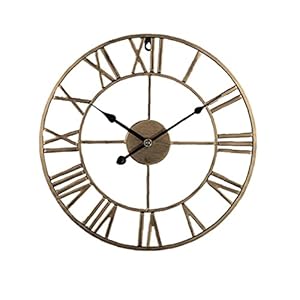 Wandklok Retro Romeins cijfer ronde wandklok stille moderne skelet klok goud