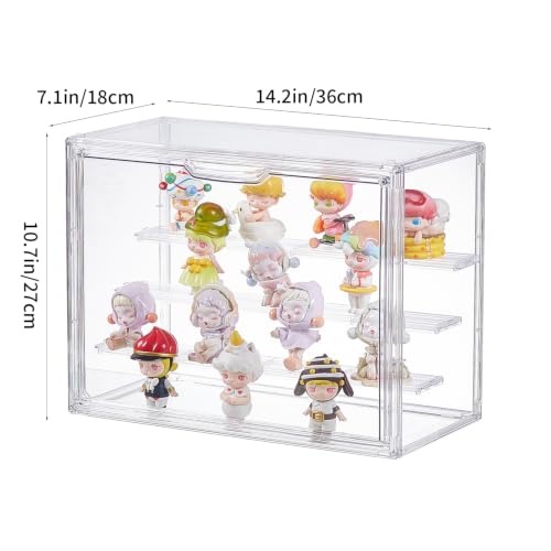 Image of 3 Tiers Clear Acrylic Display Case, Plastic Storage Bins with 2 Adjustable Divider and Magnetic Door,Stackable Display Box for Figures Showcase (XLarge -with 3 partition plate-2pack)
