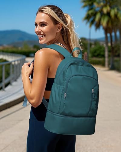 Image of Gym Backpack for Women Men, Lightweight Gym Bag with Shoe Compartment, Waterproof Sports Backpack with Wet Pocket, Peacock Blue