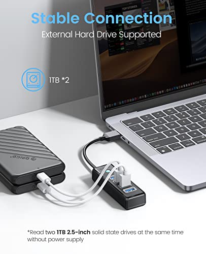 ORICO-4-Port-USB-HUB-30-USB-Splitter-for-Laptop-with-05ft-Cable-Multi-USB-Port-Expander-Fast-Data-Transfer-Compatible-with-Mac-OS-10X-and-Above-Linux-Android-Black