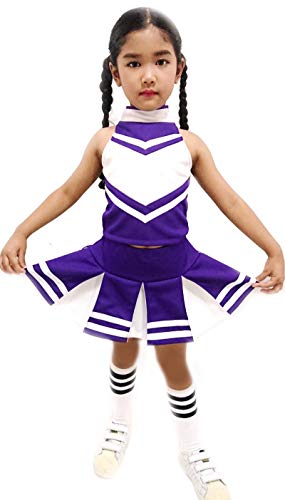 Little Girls' Cheerleader Cheerleading Outfit Uniform Costume Cosplay Violet/White (S / 2-5) #TOP6