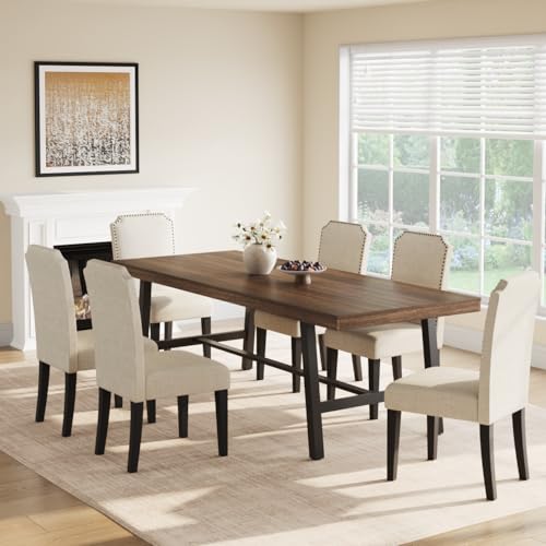 Image of GarveeHome Industrial Dining Table for 8-10 People, 86.61 inch Long Large Kitchen Table with Sturdy Metal Frame, Rectangular Counter for Dinner, Kitchen, Dining Room (Brown, 87 inch Non-extendable)