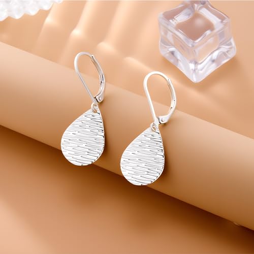 Sterling Silver Dangle Earrings for Women Trendy 14k Gold Dangle Drop Earrings Teardrop Hammered Leverback Earings for Women Jewelry Gifts4