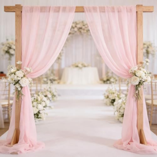 Image of MLMC Pink Chiffon Fabric by The Yard Pre-Cut Sheer Chiffon Arch Fabric 5 Yards Airy Continuous Draping Panels 60 inch Wide for Wedding Backdrop Craft Ceiling Decor