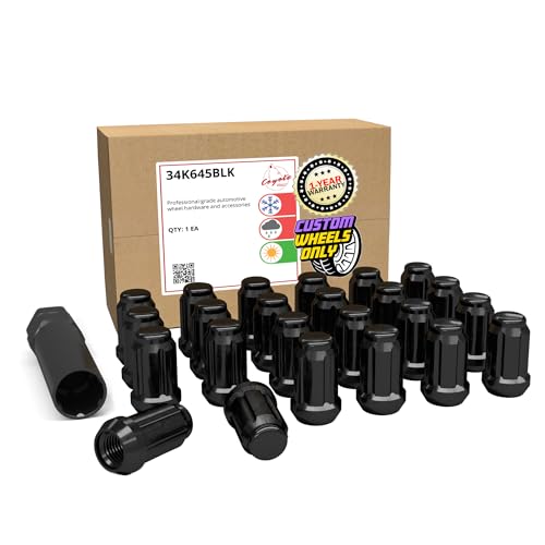 Image of Wheel Accessories Parts 24 Pcs + Key M12x1.5 12x1.5 Thread Car Spline 35mm 1.38 inch Long Lug Nuts Black Spline Hex Fits Chevy Blazer Colorado ｜ GMC Jimmy Canyon ｜ Ford Bronco (No Raptor) Ranger