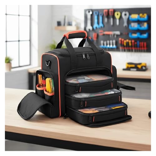 Sac à outils noir avec rangement d'outils main conception et étuis