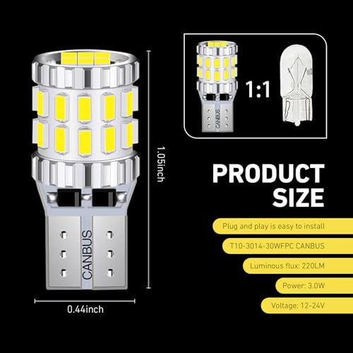 2PCS T10 194 LED Bulb Canbus Error Free 6000K miniatura 2