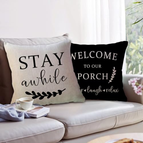 Uloveloveyourselfporchdecorthrowpillowcovers18x182packcountryfarmhousepillowcaseswelcometoourporchstayawhilefrontporchbenchdecorcushioncoversblack  Urban Country Home Decor Ulove love yourself porch decor throw pillow covers 18x182pack country farmhouse pillowcases welcome to our porch stay awhile front porch bench decor cushion covers black  urban country home decor