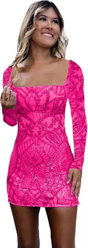 YMSHA Short Homecoming Dresses for Teens Long Sleeve Sequin Prom HOCO Dress YMS365