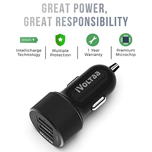 Image of iVoltaa Intelli Charge Dual USB 3.4A Smart Car Charger for All Smartphones with Type-C Charging Cable