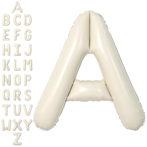 SUWEN 40 Inch Cream Large A Letter Balloons Big Foil Helium Letter Balloons A-Z Jumbo Mylar Happy Birthday Party Decorations for Women Anniversary Party Supplies