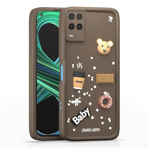 Image of Bintage Cute Fun Taddy Cartoon 3D Ball Bear Milk Donut Coffee Cup Silicon Case Full Body & Camera Protection Back Cover Compatible for Realme 8 5G - Brown
