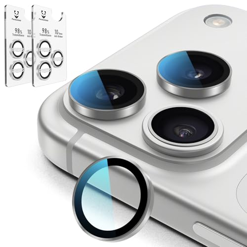 PandaShield iPhone 17 / 16 / 15 Pro & Pro Max 用 反射防止 カメラフィルム 2枚パック 簡単貼り付け 傷防止 硬度9H 超透明度98% オリジナルレンズデザインを維持 - ホワイトの商品画像（Amazon）