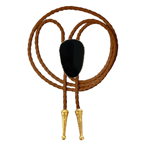 Image of Daisy Del Sol Gemstone Bolo Tie Braided Vegan Faux Leather Natural Stone Gold Handmade Necklace Adjustable Boho Western Jewelry