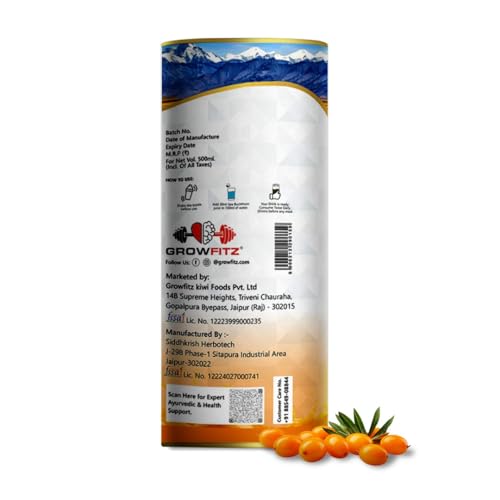 Image of Growfitz Himalayan Sea Buckthorn Pulp Concentrate 500 ML | Cold-Pressed | Makes 80 Glass, Natural Vitamin C, Omega 3 6 7 9, Antioxidants | Immunity, Skin Glow & Gut Health Support | Seabuckthorn Juice