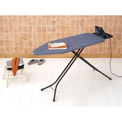 Image of Brabantia XL Comfort Ironing Board with Solid Steam Iron Rest | Large (Size C) | Fairtrade Denim Blue Cover | Adjustable Height (27-38 inch), Easy Fold, Anti-Collapse Lock, Non-Slip Feet