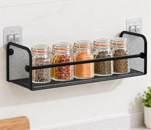 Image of self adhesive Wall Mounted Kitchen Rack | Multipurpose Metal Organizer Shelf for Jars, Spices & Bottles | Space Saving Kitchen Items Storage Rack (1)