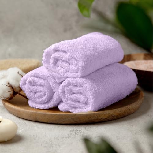Image of Towel and Linen Mart 100% Cotton - Wash Cloth Set - Flannel Face Cloths, Highly Absorbent and Soft Feel Fingertip Towels (Lavender, Pack of 12)