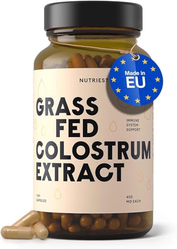 Nutriest Colostrum Kapseln (180 Stück) – Bio Colostrum Pulver I Europäische Weidehaltung I 100% Grassfütterung I Für Darmgesundheit & Immunsystem I Enthält 30 % aktives IgG (Immunglobulin)