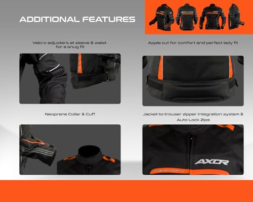 Image of Axor Diva Riding Jacket MaxTec 600-D Textile for Women equipped with -Tech C.E. level 2 protectors at the elbows /shoulders /back and high tenacity mesh fabric for maximum ventilation-Black Orange-S