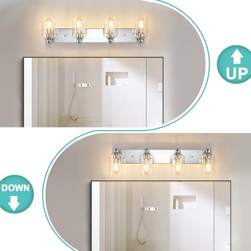 Image of 4-Light Bathroom Light Fixtures Modern Chrome Vanity Lights for Bathroom Lighting Fixtures Over Mirror for Cabinet Mirror Bedroom Hallway