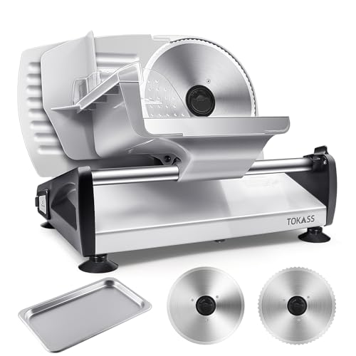 Upgrade DC motor Meat Slicer Machine for Home, Quiet 200W Deli Slicer with 2 Removable 7.5'' Stainless Steel Blades, Adjustable Dial for 0-15mm, Electric Food Slicer for Meat, Cheese, Bread