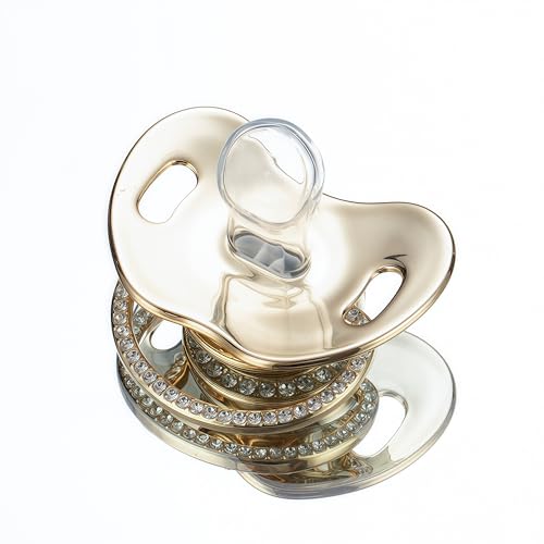 MIYOCAR Sparkling Bling Custom Baby Pacifiers and Clips/Holder Kit with Name Personalized with Rhinestones for Boy and Girl Baby Shower (Gold) - Thumbnail 4