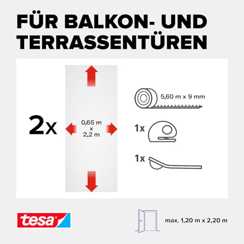 tesa Insect Stop COMFORT Fliegengitter für Türen - Insektenschutz Tür mit Klettband - Fliegen Netz ohne Bohren - (2 x 65 cm)120 cm x 220 cm - Weiß (leichter Sichtschutz)