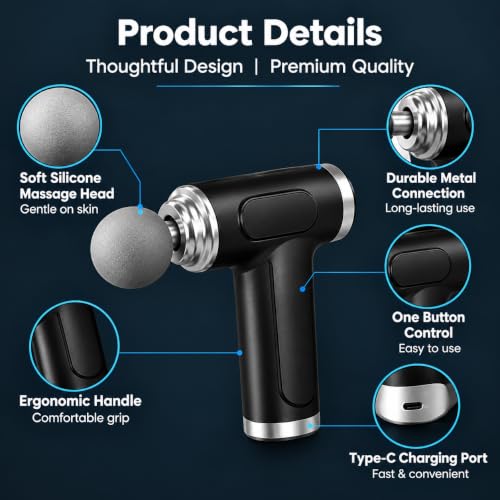 Image of ONESTA Percussion Massage Gun | Rechargeable Deep Tissue Body Massager 6 Speed Levels | 4 Interchangeable Heads | Cordless Muscle Massager for Full Body Pain Relief Men & Women (Multicolours)