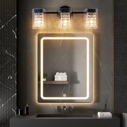 Image of Modern Crystal Vanity Lights, 3-Light Black Bathroom Light Fixtures with Clear Shades, Bathroom Lighting Fixtures Over Mirror Wall Light for Hallway, Decoration,Bedroom(Exclude Bulb)