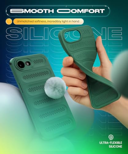 Image of WOW IMAGINE Ultimate Silicone Back Cover Case for iPhone 16e | iPhone 17e | Heat Dissipation Thin Soft TPU | 360 Camera Protection | Breathable Cooling Holes - Forest Green