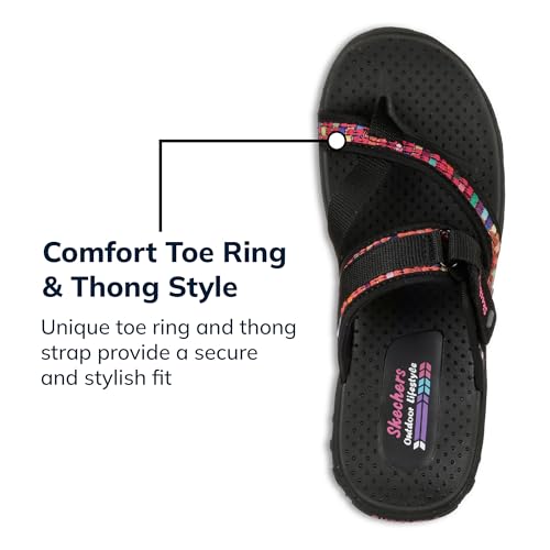 Skechers Women's Reggae-Mad Swag-Toe Thong Woven Sandal, Black, 8