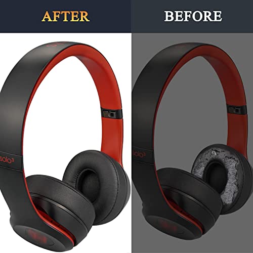 Image of SoloWIT Replacement Ear Pads for Beats Solo 2 & Solo 3 Wireless Over-Ear Headphones, Protein Leather Covered Earmuffs, Noise Cancelling Memory Foam