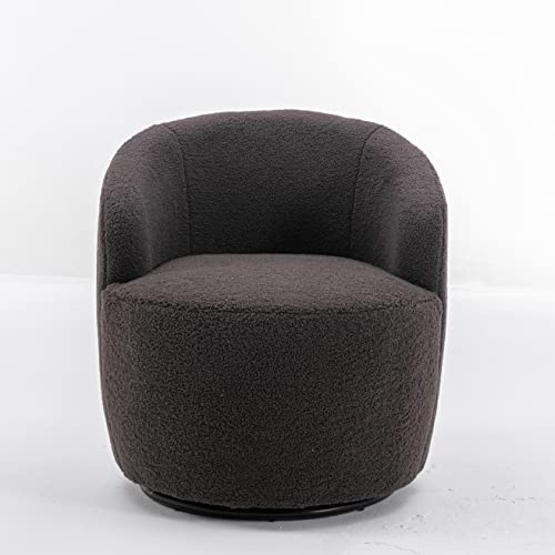 SULOPS Teddy Boucle Swivel Accent Round Barrel Chair Upholstered Armchair Indoor 360° Swivel Lounge Chair Leisure Chair Small Side Reading Chairs for Club Living Room Hotel Bedroom (Dark Gray)