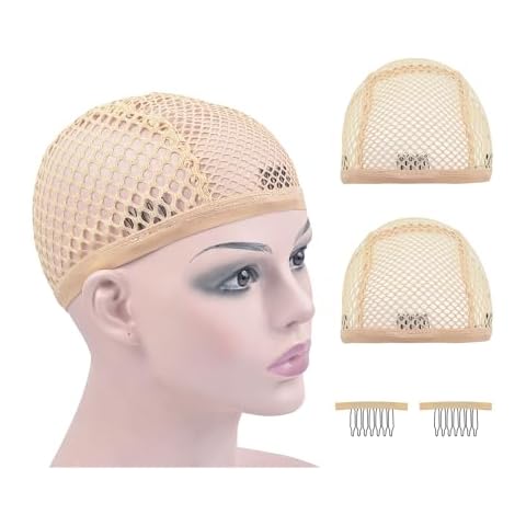 YTBYT Mesh Wig Caps Crochet Wig Caps with Combs for Making Wigs (Beige 2 pcs) Cover