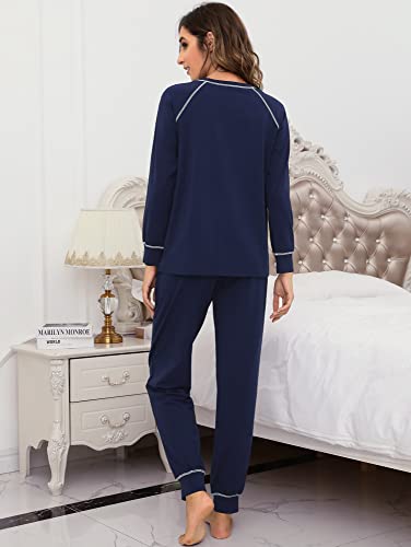 Wiwi Bamboo Womens Pajamas Set Comfy Long Sleeve Sleepwear 2 Piece Sweatshirt Top With Pants Lounge Sets S-Xxl, Navy, Medium #TOP1