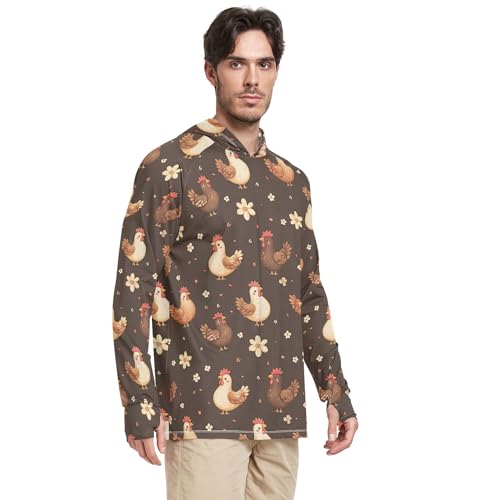 Cartoon Funny Yuanbao Chicken Brown Men's Sun Protection Hoodies Long Sleeve Sailing Shirts Fishing Shirt UPF 50+ S2