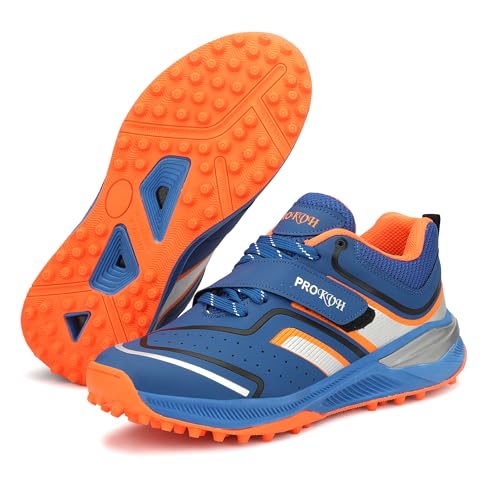 Image of PRO KVH Plus 2.0 Cricket Shoes for Men's White Red Orange Blue - Fast Strap Rubber Spikes, Lightweight,Performance, Comfort, and Durability Shoe for All-Round Performance