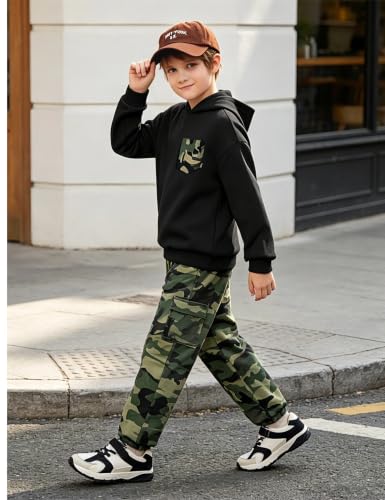 Image of KANGKANG Boys Clothes Two Piece Long Sleeve Hooded Sweatshirt Top Camouflage Sweatpants Fall Outfits Winter Clothes Set 6-16Y