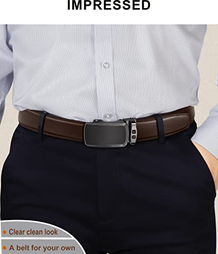 Image of KEMISANT Belt Men, Sliding Ratchet Belt Genuine Leather For Gift Mens Dress Pants Oxfords,Size Adjustable