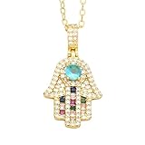 LAMGUL Accesorios para niñas Collar Hamsa para Mujeres y Hombres, Plata de Ley 925 Cristal Multicolor Mano de Fátima Collares Hamsa Cadena de clavícula de Mano de Fátima de Turquía Vintage, Mano De