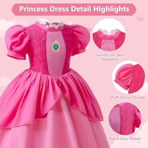Vestido casual rosa de princesa para niñas con accesorios miniatura 6