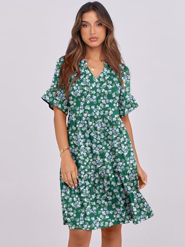 Image of ANRABESS Women's Summer Casual Dress, V-Neck Ruffle Sleeve Tiered Mini Dress, Soft Comfy Fabric with Pockets for All-Day Wear