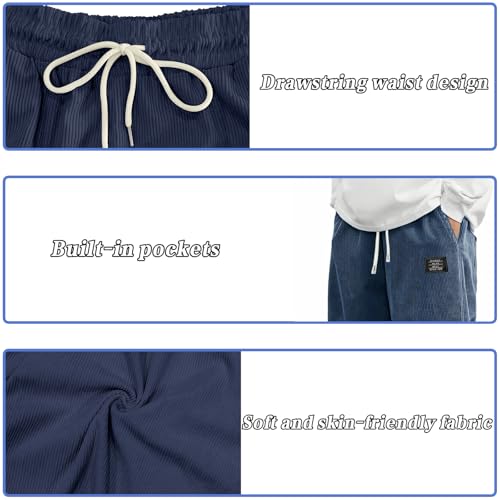 Mokaloha Mens Pants,Mokaloha Pants,Mens Corduroy Casual Pants, Straight Sweatpants Elastic Waist Drawstring4