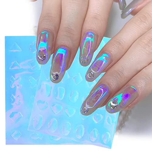 GZMAYUEN Nail Art Autocollant Aurora Verre Stickers pour Ongles 6Pcs Holographique Papier Decor Ongles Stickers Cover