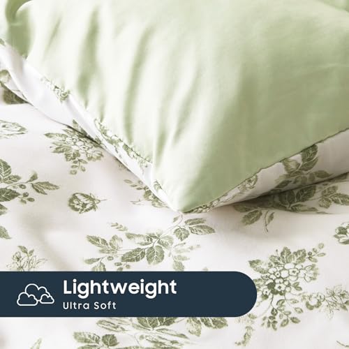 Image of Wake In Cloud - Cottagecore Comforter Set, Floral Vintage Flower Shabby Chic Coquette Aesthetic for Women Teen Girls, Soft Lightweight Dorm Bedding, 3 Pieces, Sage Green, Twin /Twin XL Size