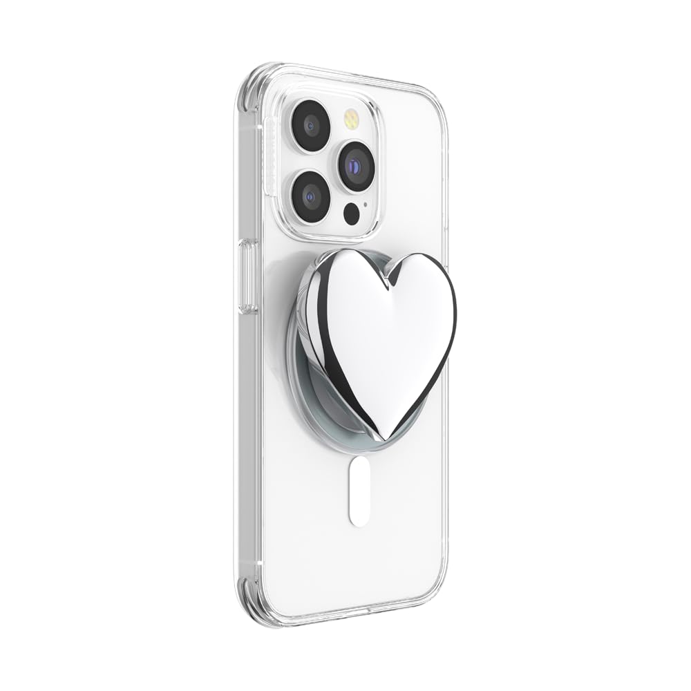 PopSockets Grip per Smartphone MagSafe, Supporto Magnetico, Cavalletto, Silver - Heart of Silver (Silver PopOut)